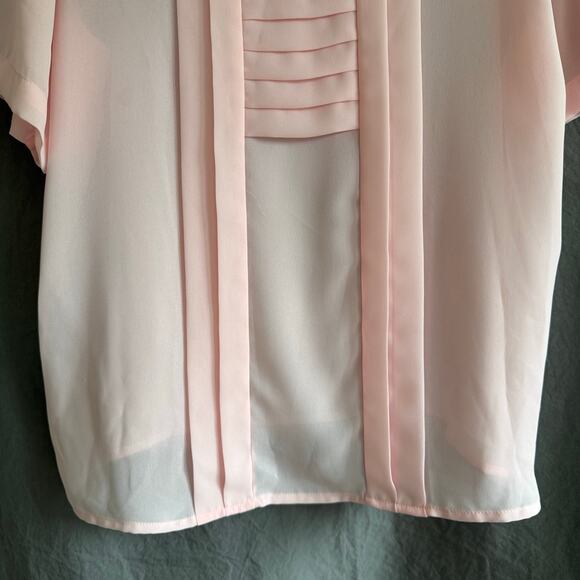 Vintage 80s Pink Sheer‎ Blouse Laura & Jayne Petite Pleated Front Size 12 - Picture 6 of 13